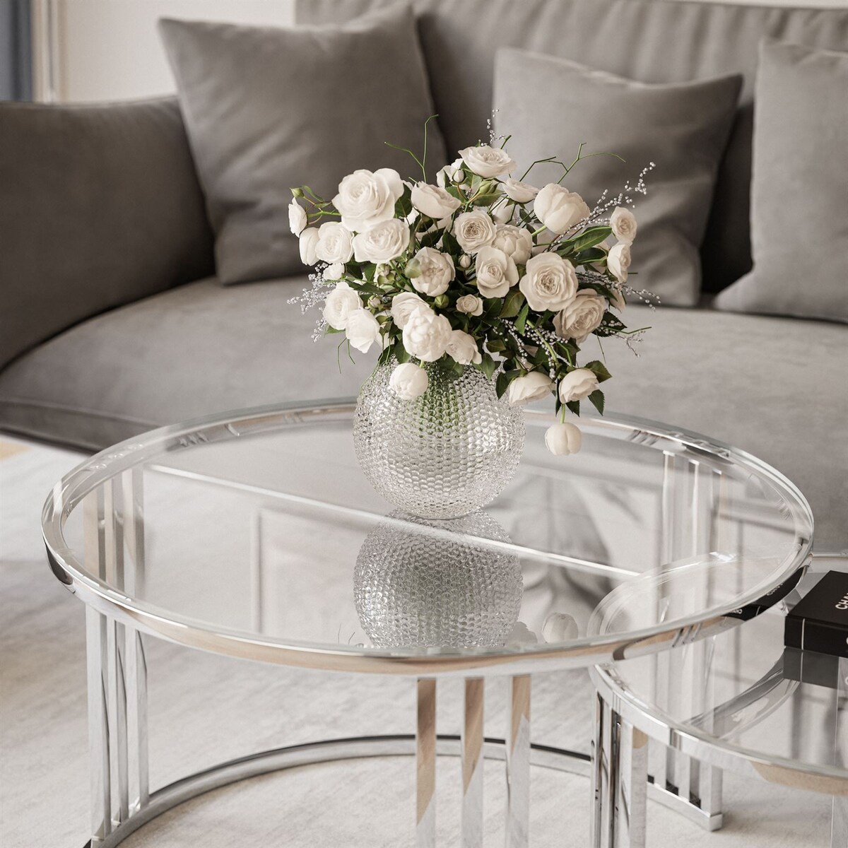 Stolik LORI 2w1 chrom przeźroczyste szkło