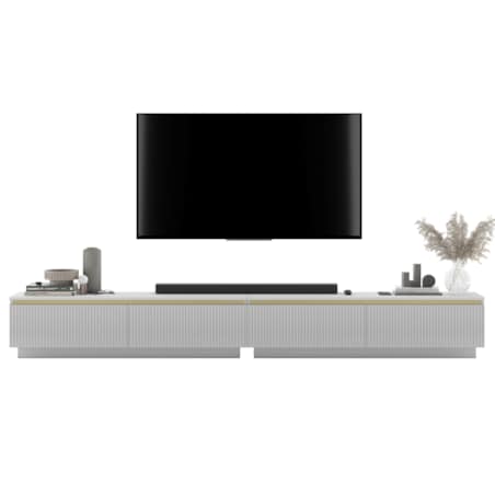Nowoczesna Szafka RTV Glamour Komoda RTV Biały Mat 280 cm ryflowane fronty