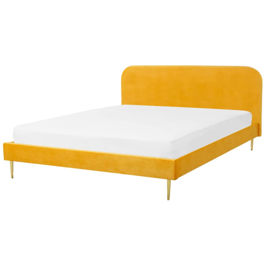 Łóżko welurowe 180 x 200 cm żółte FLAYAT