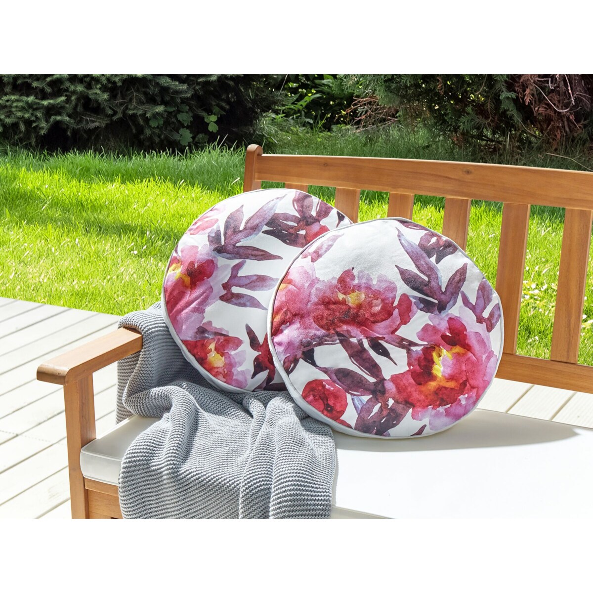 2 poduszki ogrodowe w kwiaty 40 cm biało-różowe LANROSSO