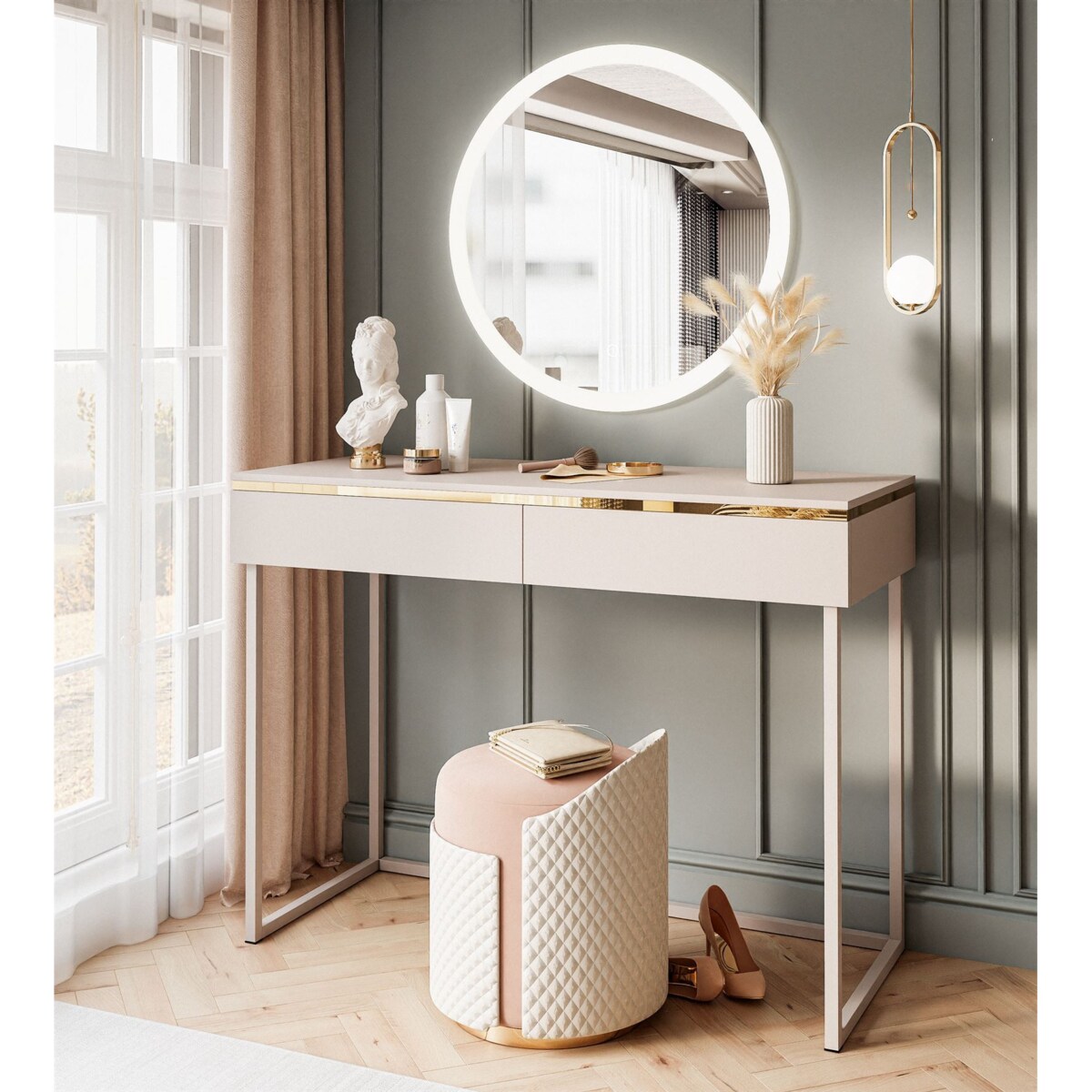 Toaletka AURORA na stelażu kaszmir z lustrem