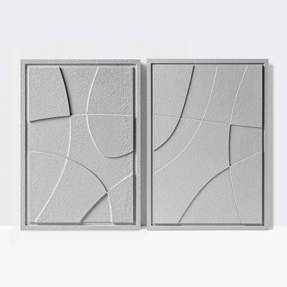 Zestaw 2 Obrazy 3D 50x70cm Abstract – Dekoracje ścienne z Tynku Naturalnego, Milky Grey, Minimalistyczne Reliefy