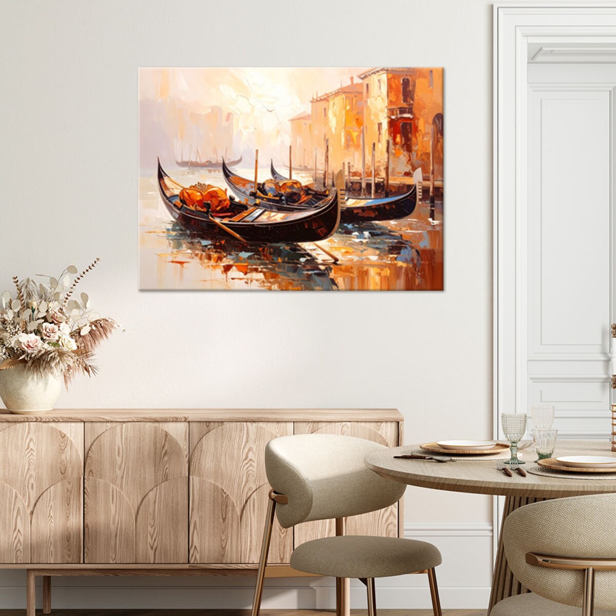 Nowoczesny obraz do salonu sypialni jadalni na ścianę Wenecja Miasto Gondole Beżowy 100x70