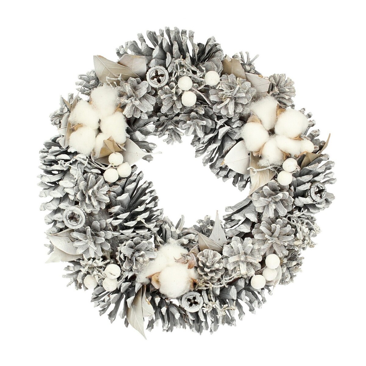 Wianek Winter Cone ⌀30cm silver boże narodzenie, święta, świąteczne, biały-srebrny, 30 x 8 cm