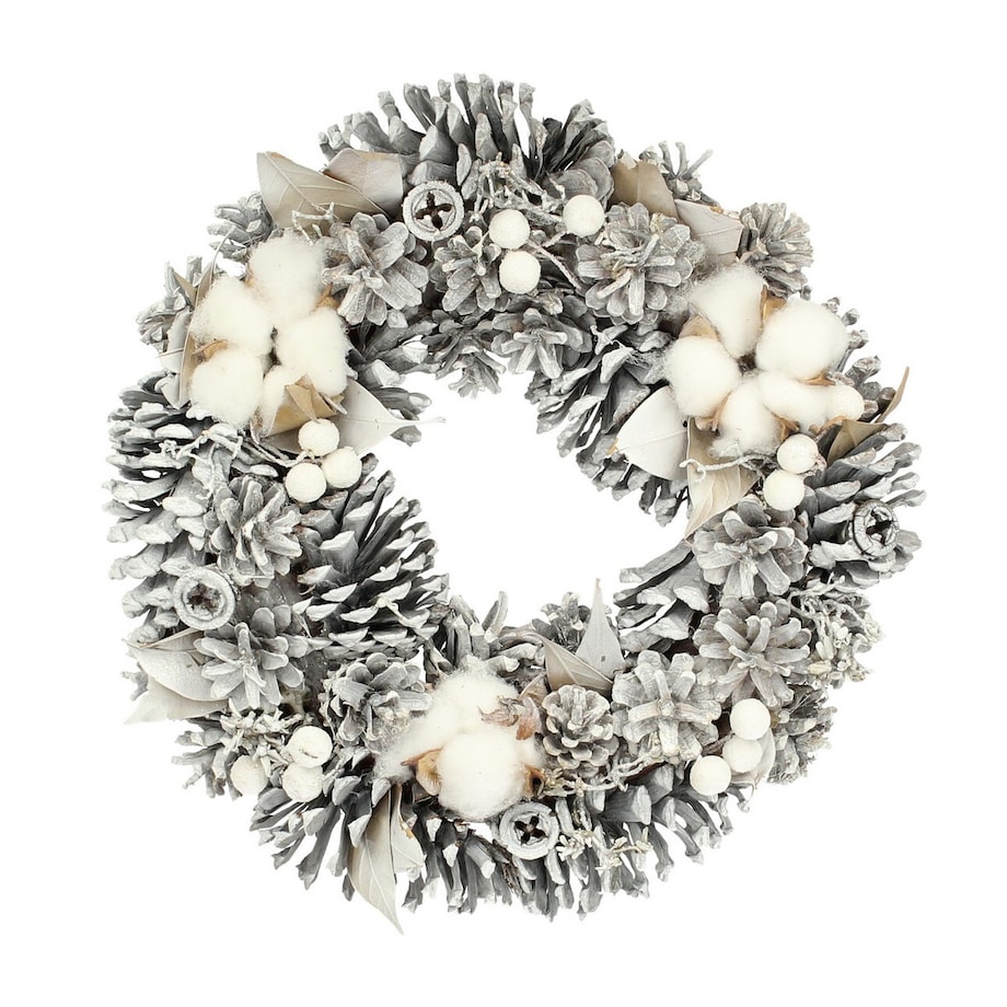 Wianek Winter Cone ⌀30cm silver boże narodzenie, święta, świąteczne, biały-srebrny, 30 x 8 cm