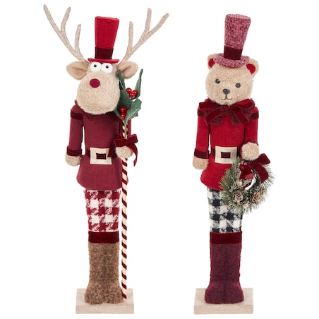 Zestaw 2 figurek dekoracyjnych MATALA 61/64 cm Niedźwiedź Renifer Czerwony
