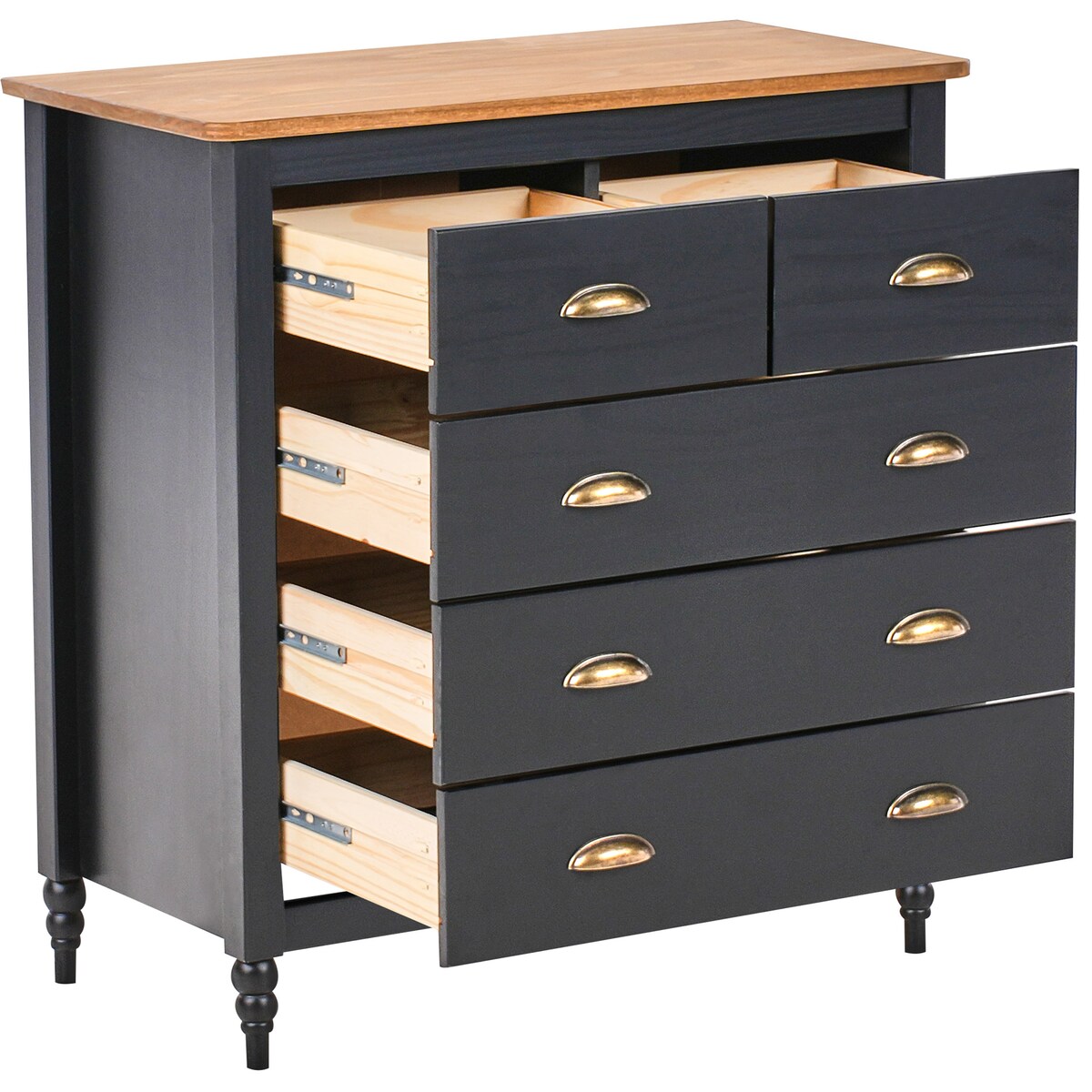 Komoda 5 szuflad SHILLINGTON Drewno sosnowe Czarny
