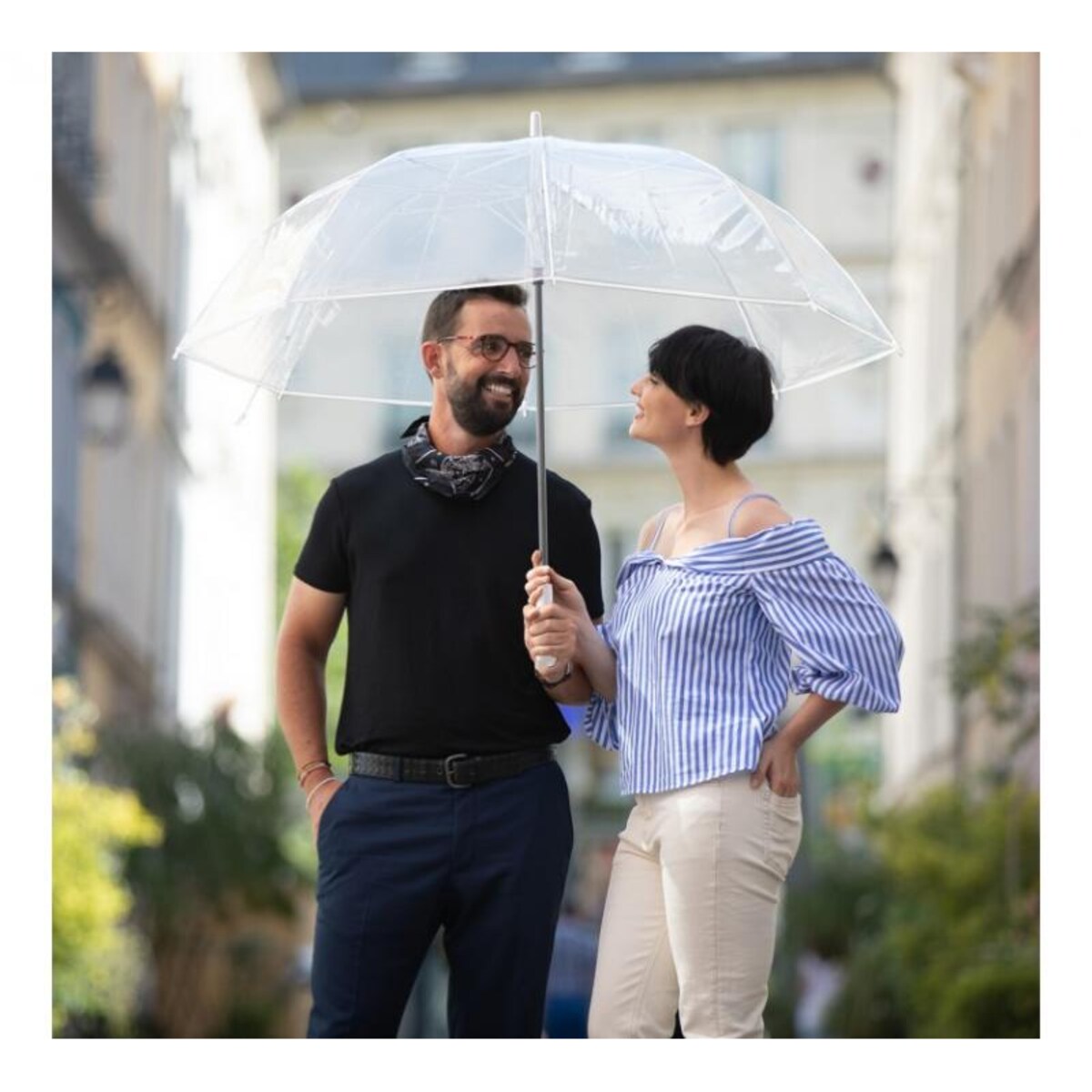 Długi parasol przezroczysty GOLF, biała bordiura