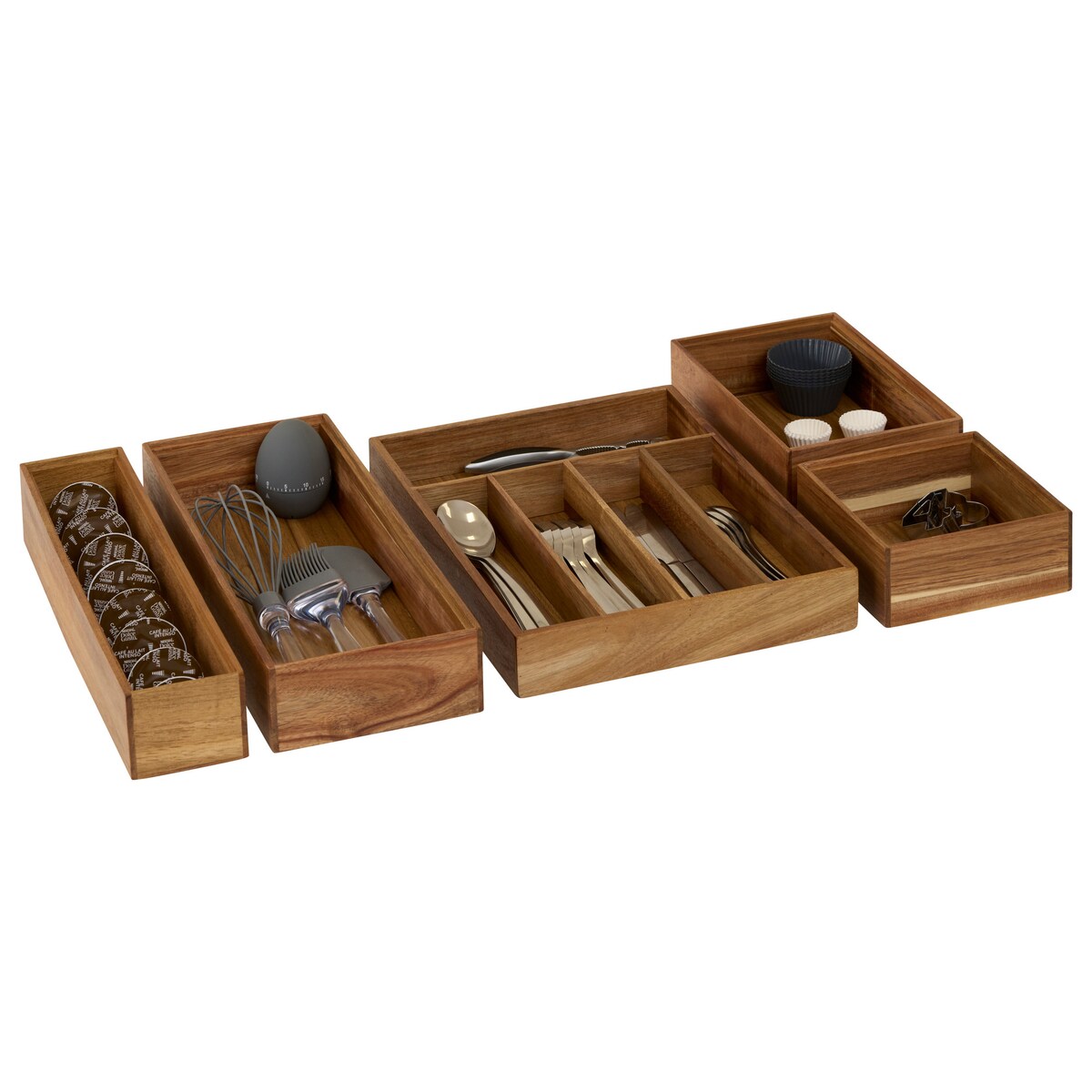 Drewniany organizer na sztućce TIDY SMART, 26 x 35 x 5 cm, kolor brązowy