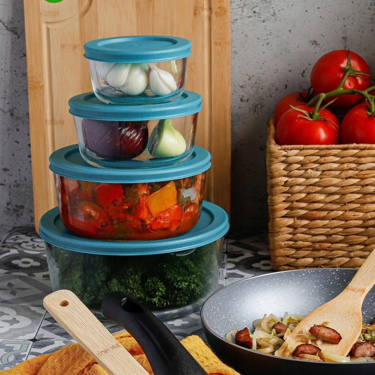 POJEMNIKI SZKLANE MISKI i pokrywki na jedzenie do lodówki lunch box 4szt