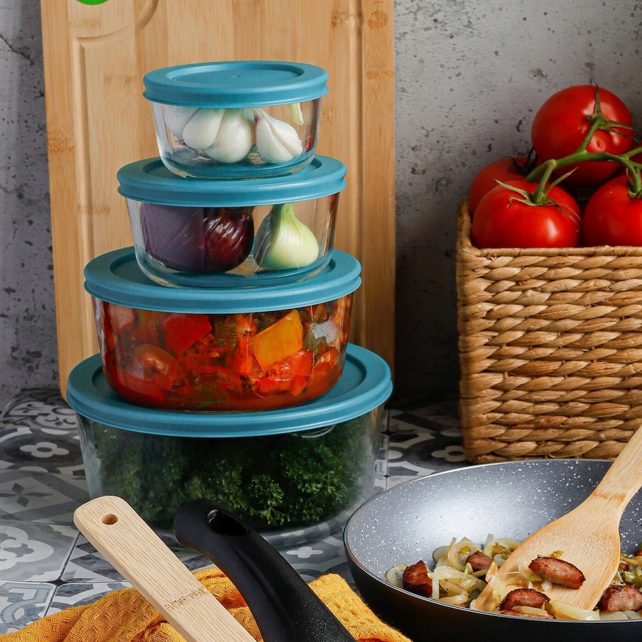 POJEMNIKI SZKLANE MISKI i pokrywki na jedzenie do lodówki lunch box 4szt