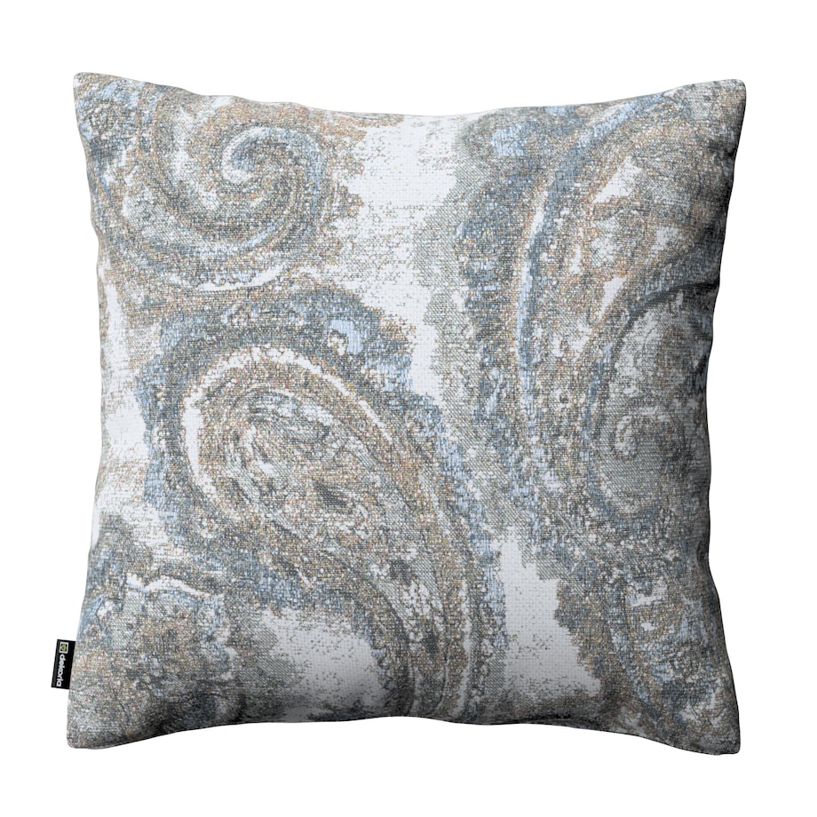 Poszewka Kinga na poduszkę 43x43 niebiesko-zielony paisley na kremowym tle