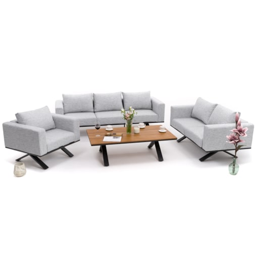 Meble ogrodowe nowoczesne luksusowe aluminiowe MARABELLA szaro drewniane