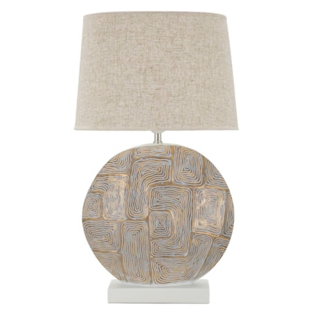 Lampa stołowa Eclips, kolor złoty i biały, żywica syntetyczna i żelazo, 38 x 38 x 64 cm, 1 x E27, max. 40 W, do salonu i sypialni, Mauro Ferretti