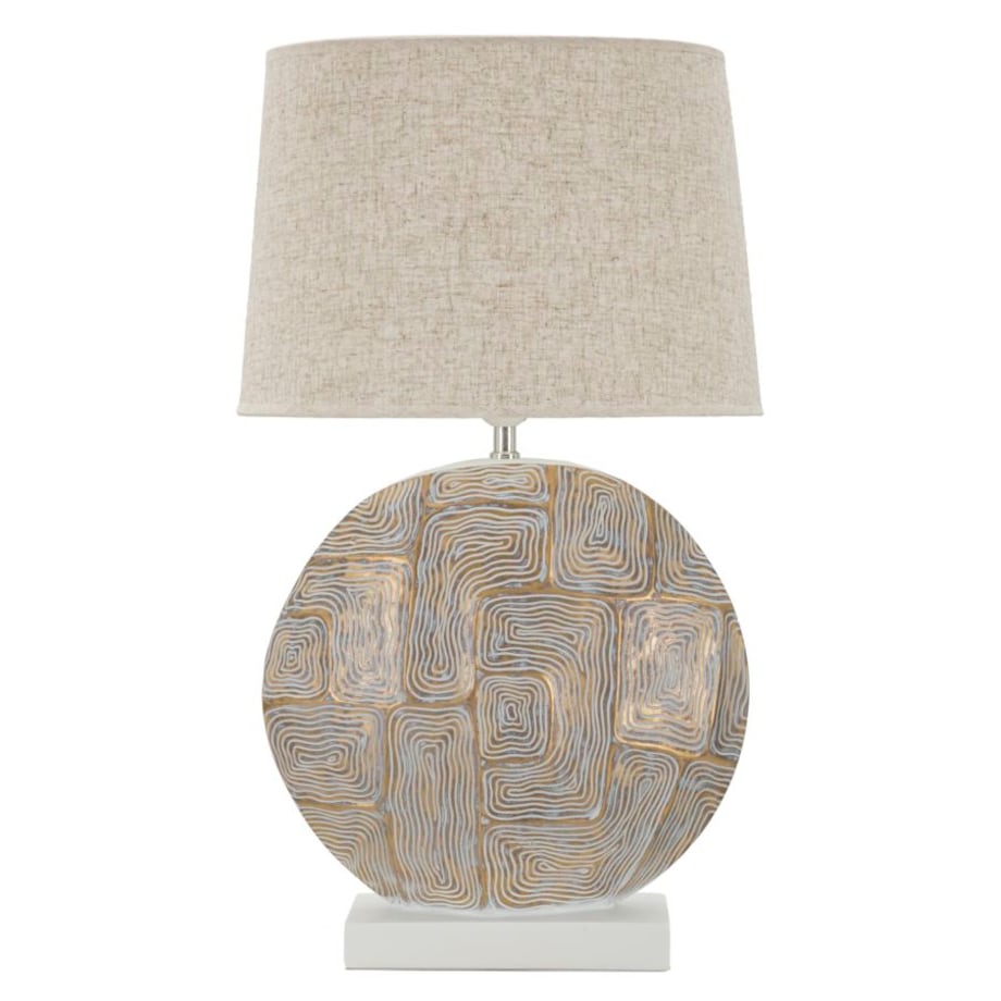 Lampa stołowa Eclips, kolor złoty i biały, żywica syntetyczna i żelazo, 38 x 38 x 64 cm, 1 x E27, max. 40 W, do salonu i sypialni, Mauro Ferretti