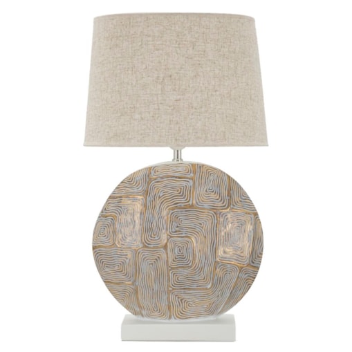 Lampa stołowa Eclips, kolor złoty i biały, żywica syntetyczna i żelazo, 38 x 38 x 64 cm, 1 x E27, max. 40 W, do salonu i sypialni, Mauro Ferretti