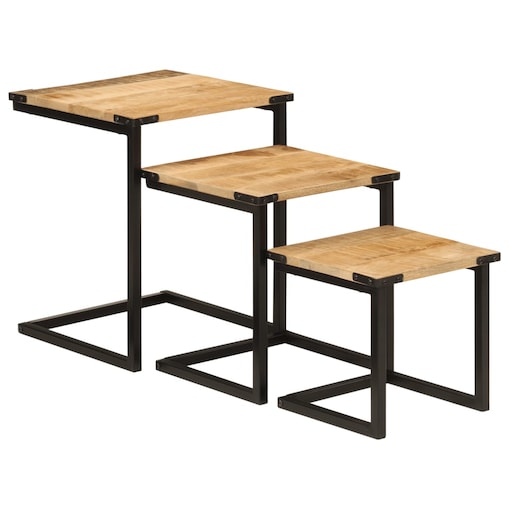 vidaXL Stoliki kawowe, zsuwane razem, 3 szt., drewno mango i żelazo
