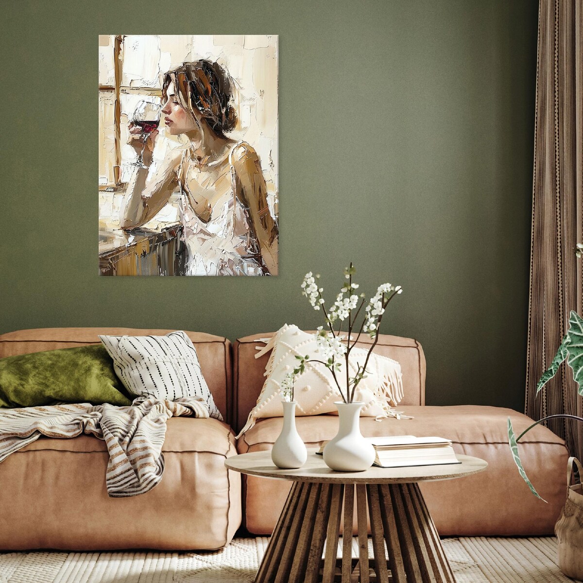 OBRAZ KOBIETA TWARZ WINO JAK MALOWANY NA PŁÓTNIE ŚCIANĘ DO SYPIALNI 100x70