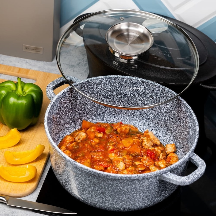 Garnek z powłoką marmurową marmurkowy szary indukcja gaz 6.5L 28cm KLAUSBERG