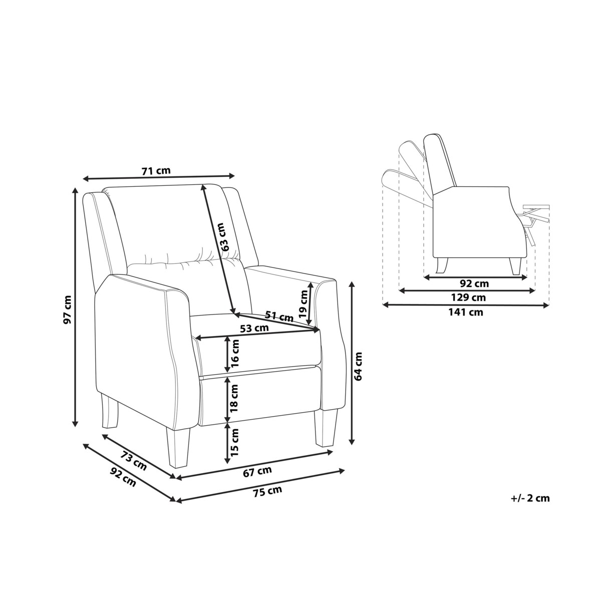 Fotel rozkładany welurowy beżowoszary EGERSUND