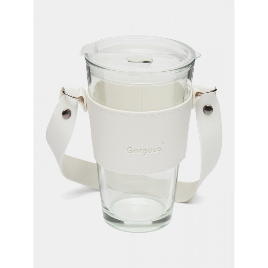 Kubek ze szkła na Kawę Herbatę ze słomką i zamknięciem 450 ML CUP09B