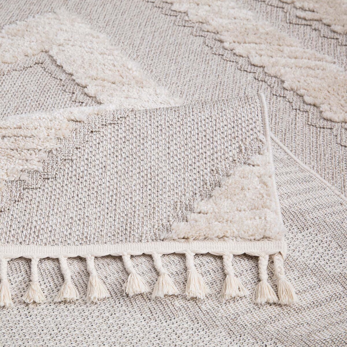 Dywan z frędzlami Cut&Loop Boho-Chic Valora 8130 Krem Szary 160x230