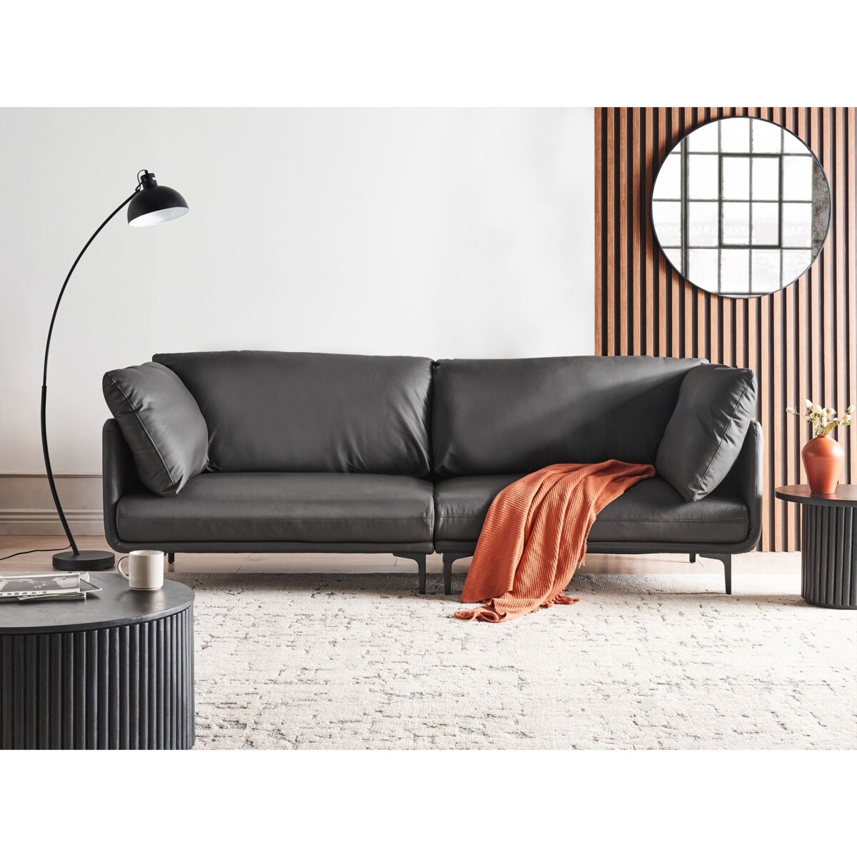 Sofa 3-osobowa ekoskóra czarna REVSNES