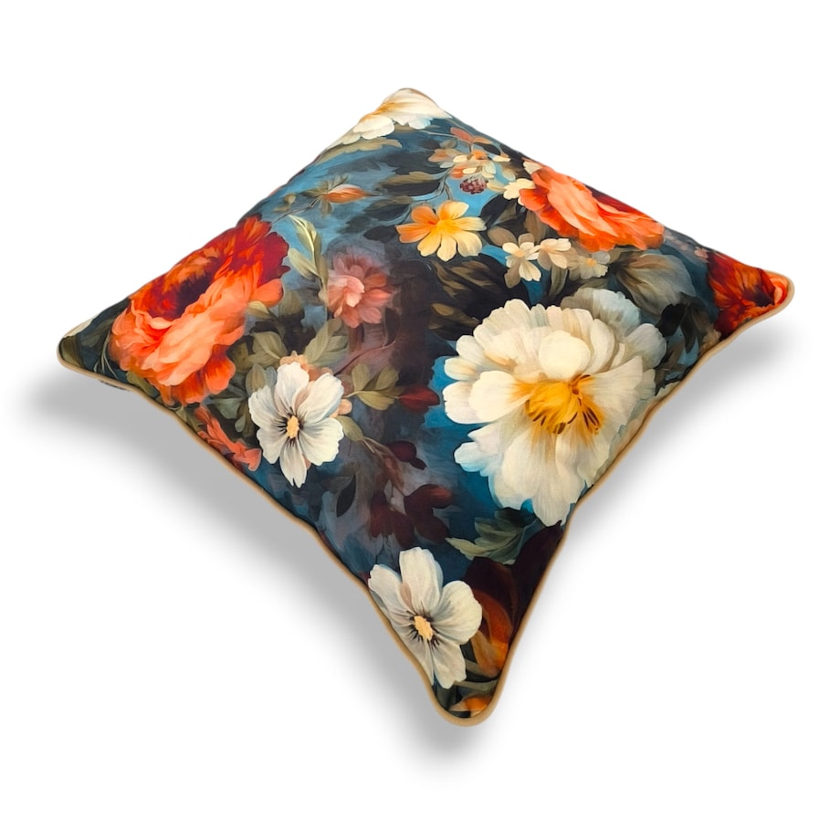 Turkusowa poduszka dekoracyjna w kwiaty 45x45 Floral Vintage