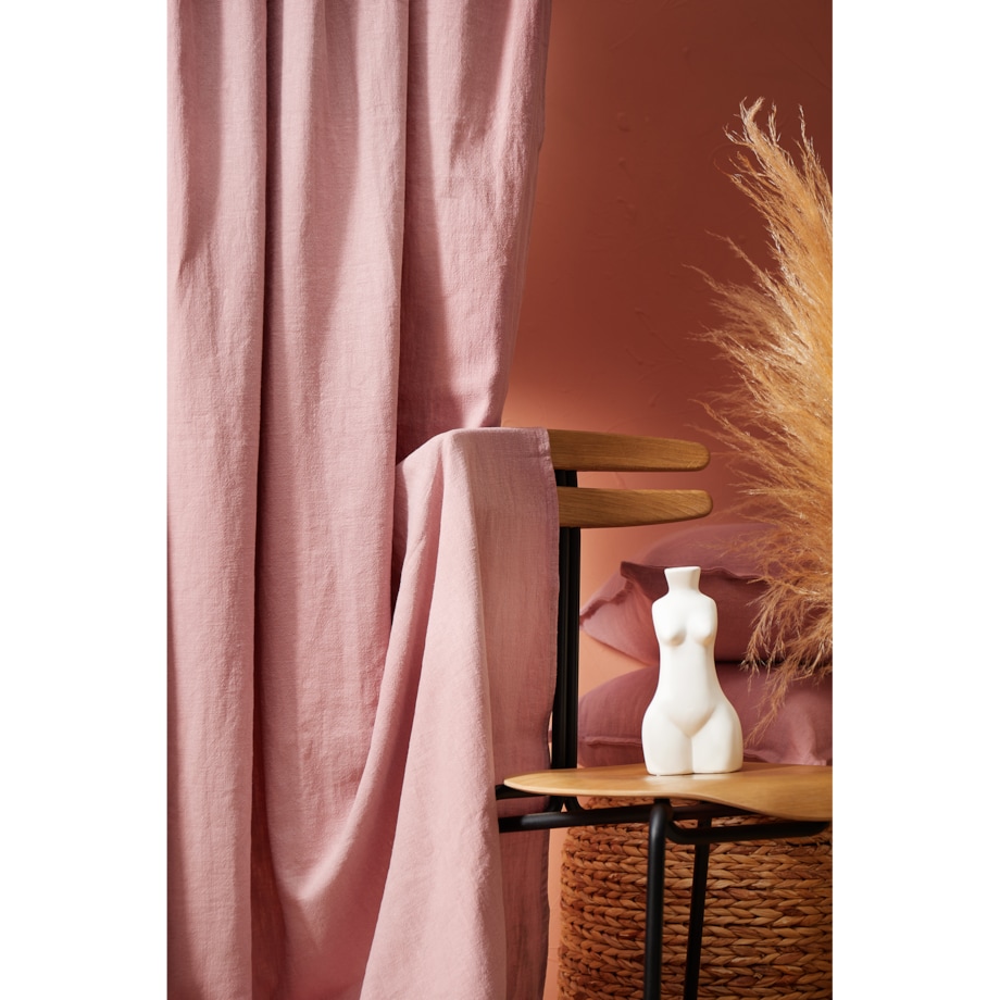 Różowa zasłona na taśmie marszczącej Merida z lnu 140x250