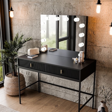 Toaletka MIDNIGHT ELITE z lustrem LED na stelażu, czarna