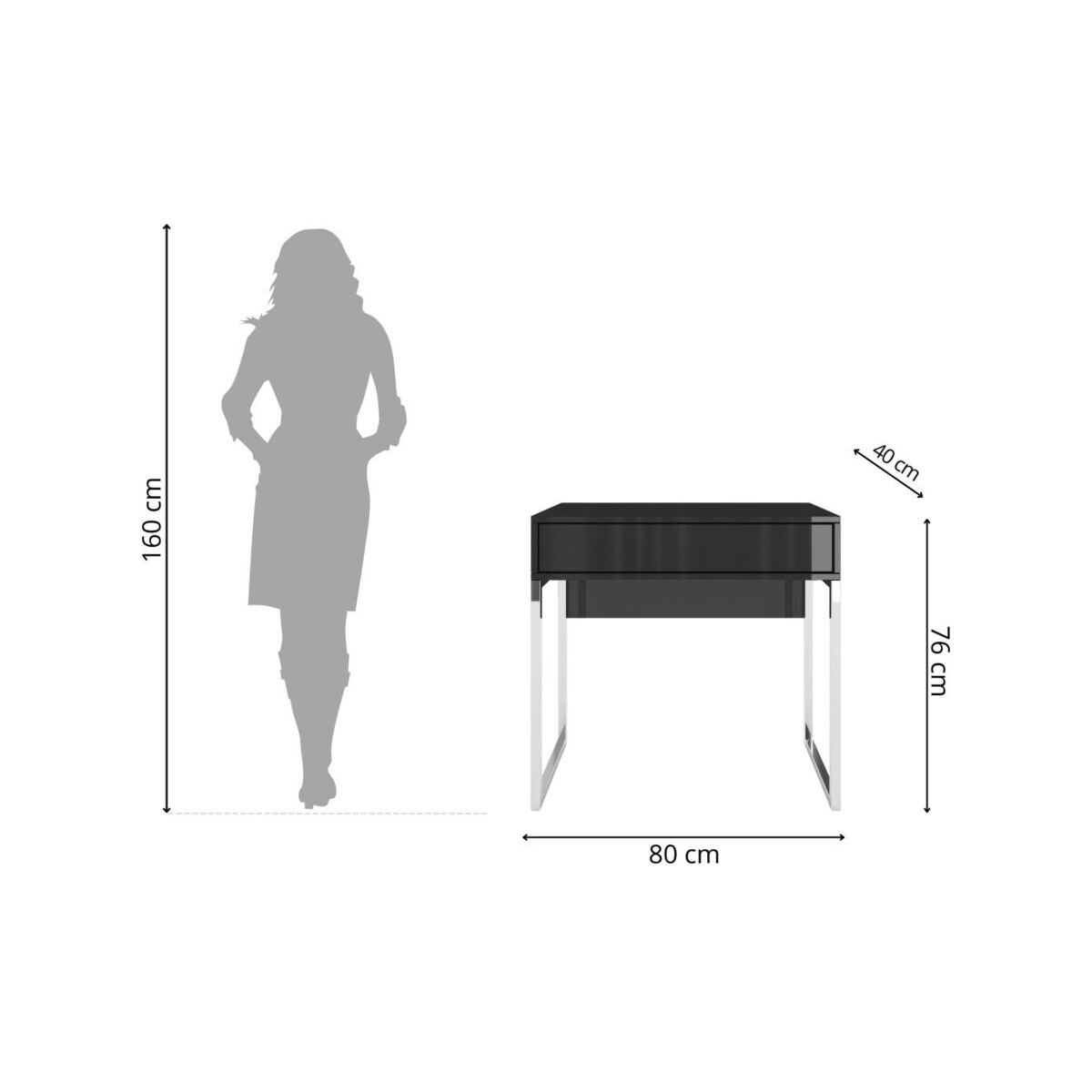 Czarna nowoczesna toaletka Dancan EVA ze srebrnym stelażem