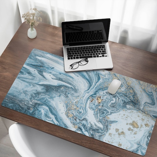 Niebieska mata na biurko Marmurowe fale, 120x60 cm