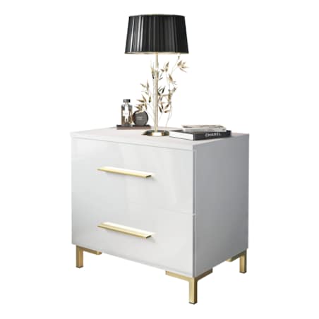 Lukmebel Szafka nocna LINA GOLD 55x37x52 cm, biały wysoki połysk