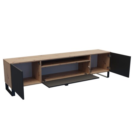 Szafka RTV MARCO na metalowych nogach, frezowane fronty-czarna-artisan