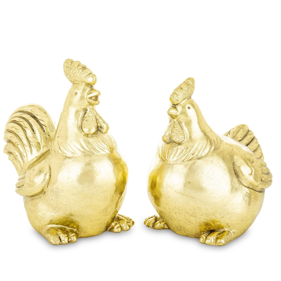Dekoracja - złota para kura i kogut 19,5x12x20 cm COPPIA