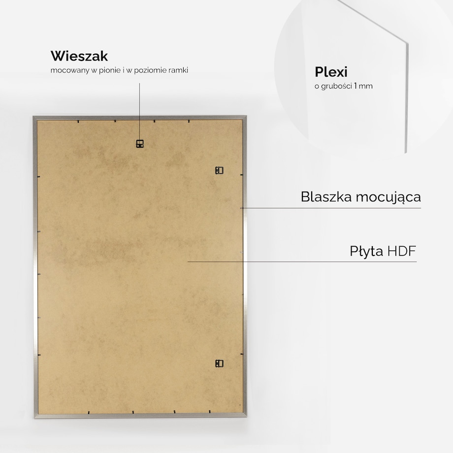 Ramka na zdjęcia z passe partout ramka 70x100 cm z okienkiem passe partout na zdjęcie 50x70 cm kolor srebrny FRAMAI®