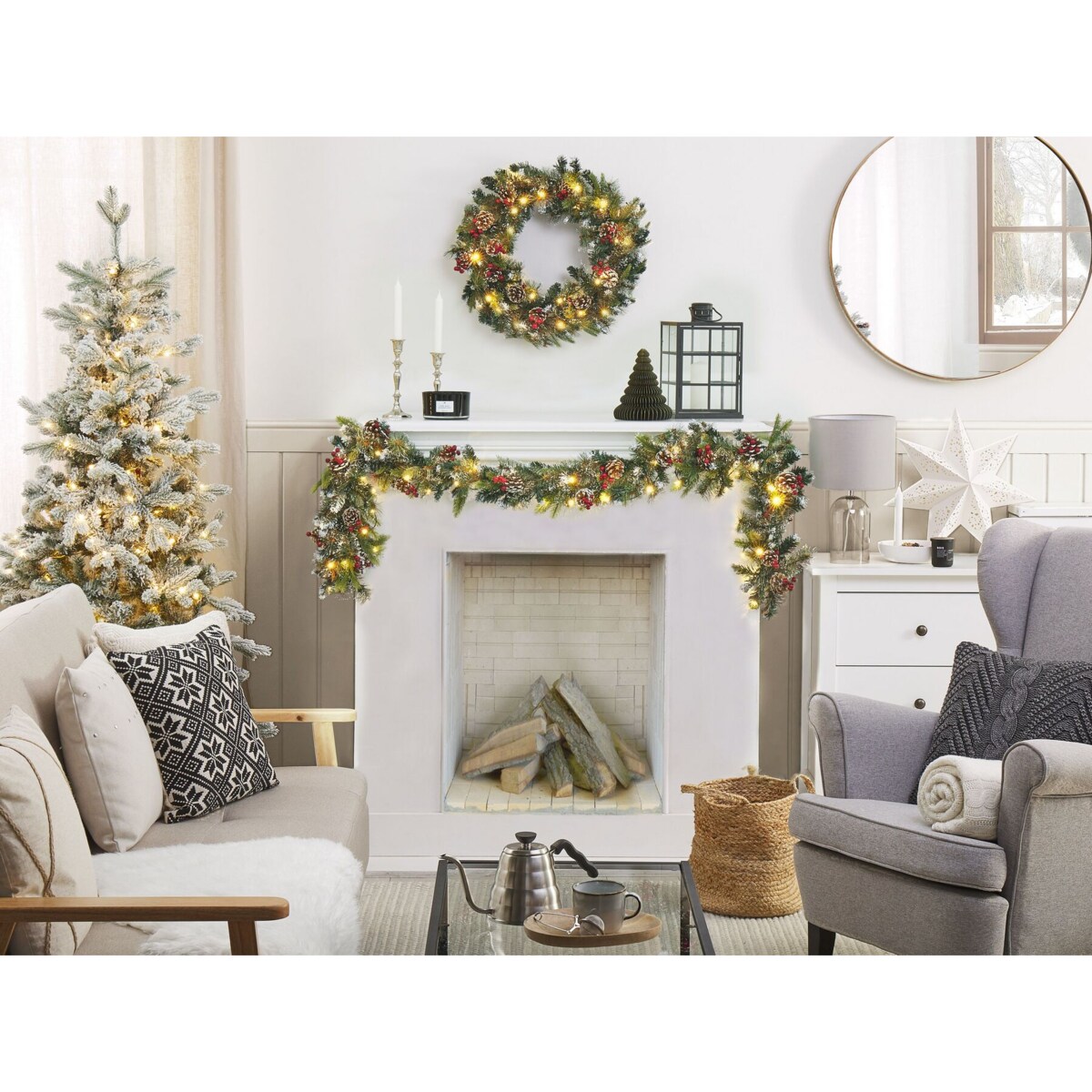 Ośnieżona świąteczna girlanda LED 180 cm zielona PAIMIO