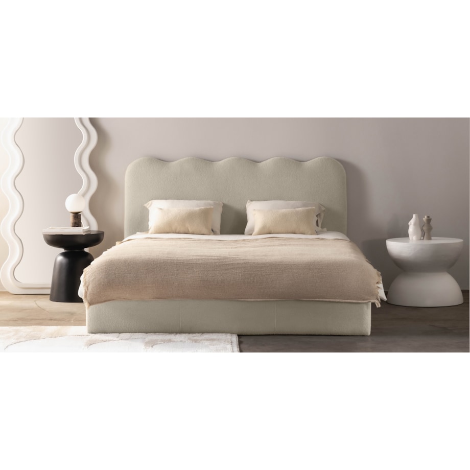 Łóżko 160x200 cm ze stelażem i pojemnikiem bouclé beżowe