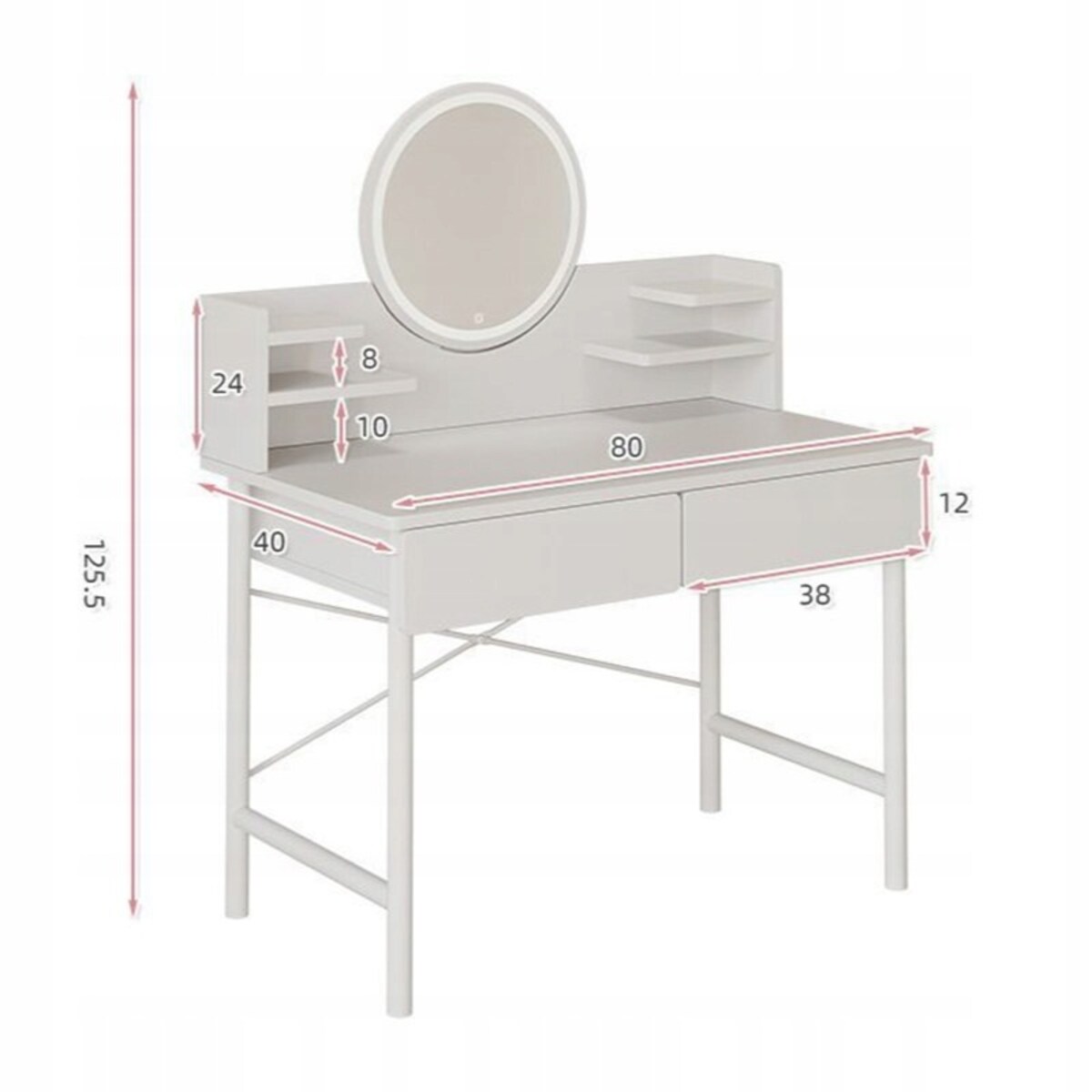 Toaletka kosmetyczna biała sypialniana z lustrem szufladami nowoczesny
