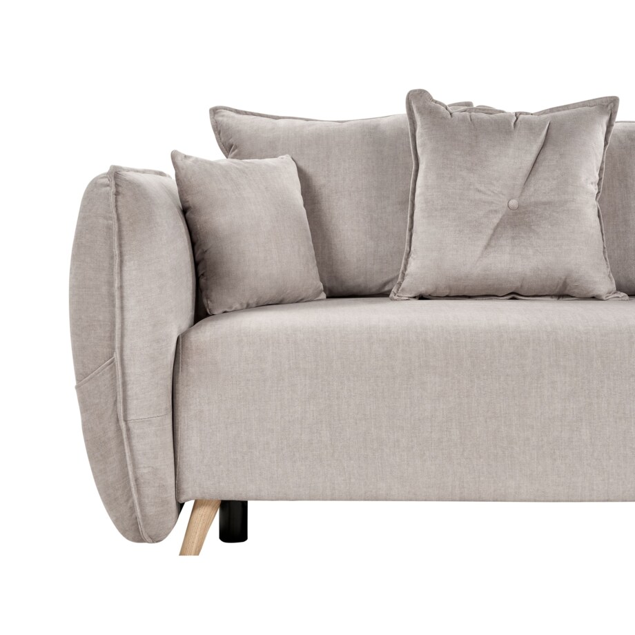 Sofa rozkładana welurowa z pojemnikiem beżowoszara VALLANES