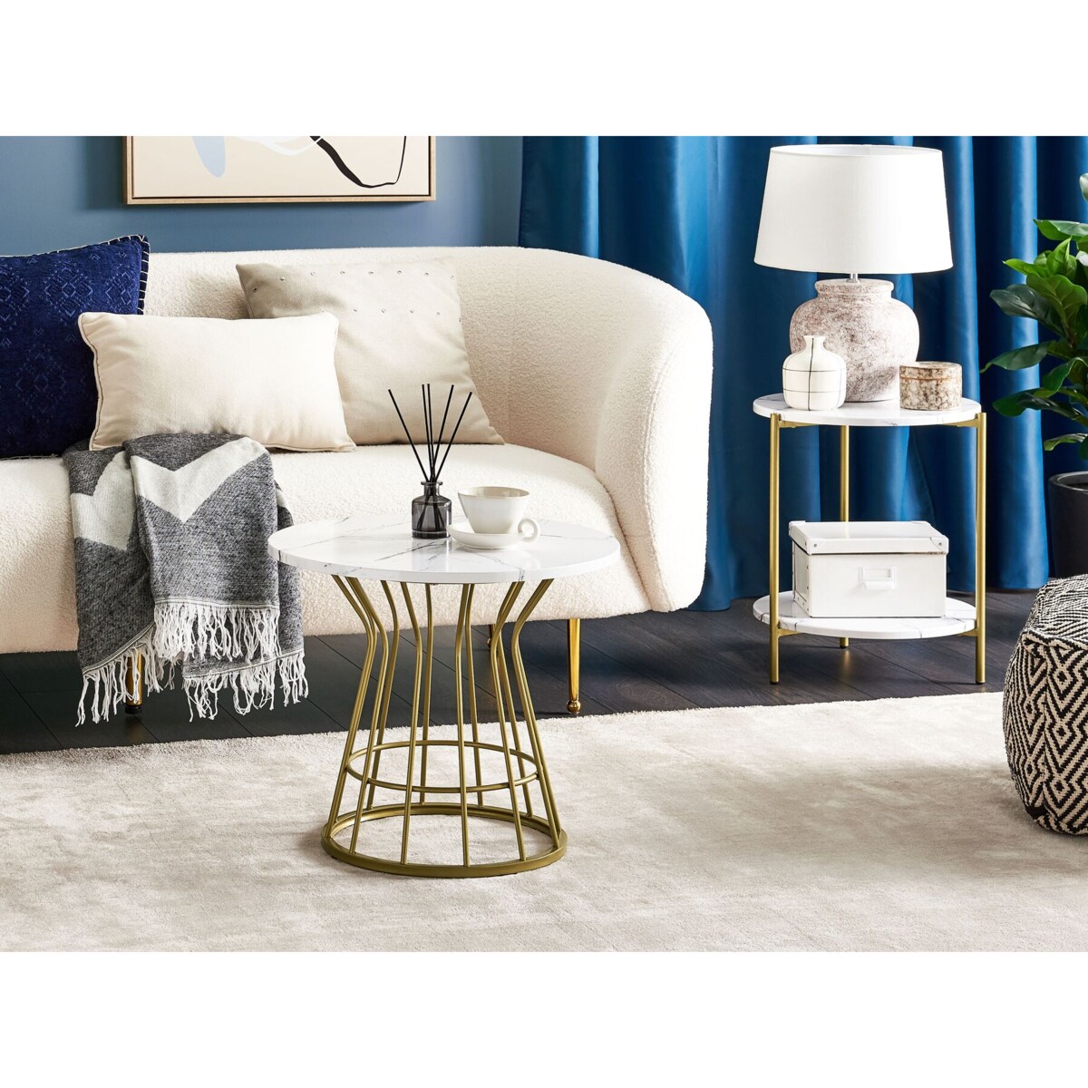 Stolik kawowy efekt marmuru biało-złoty CONCAN