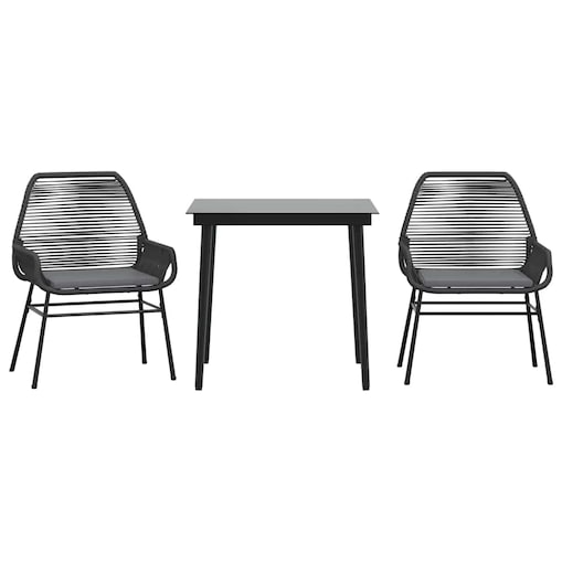 vidaXL 3-częściowy zestaw ogrodowy poduszkami czarny polirattan szkło