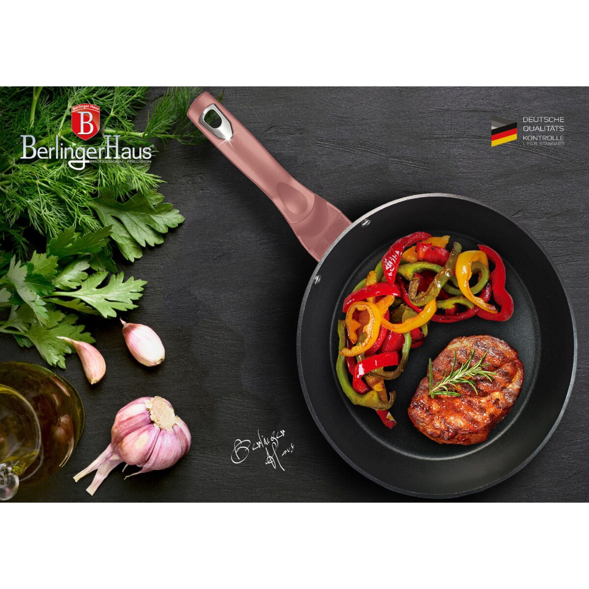 Zestaw 3 patelni z powłoką granitowąch 20/24/28cm BERLINGER HAUS Metallic i-Rose