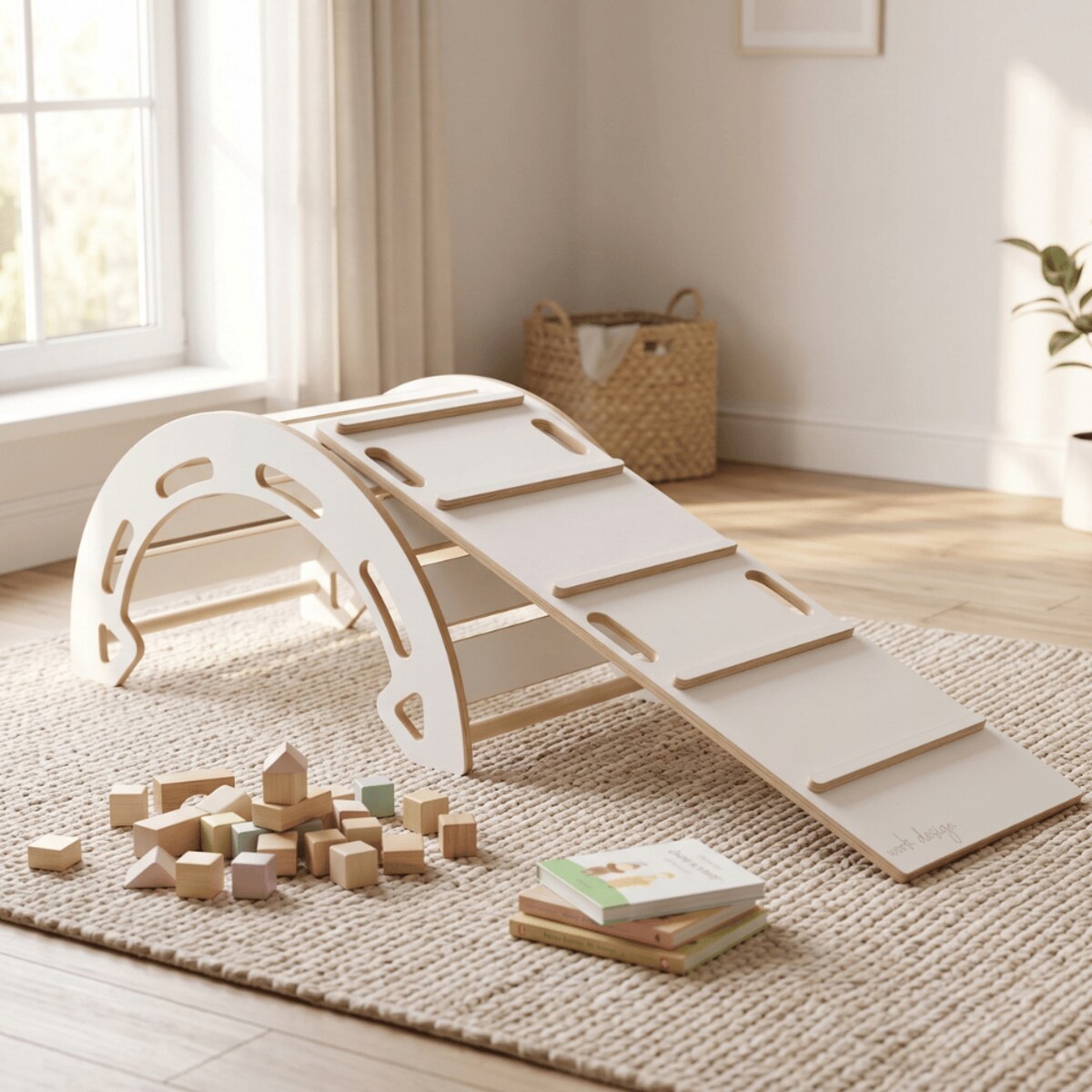 Bujak zjeżdżalnia ścianka wspinaczkowa 3w1 Montessori dwustronna rampa plac zabaw poducha Verk.design