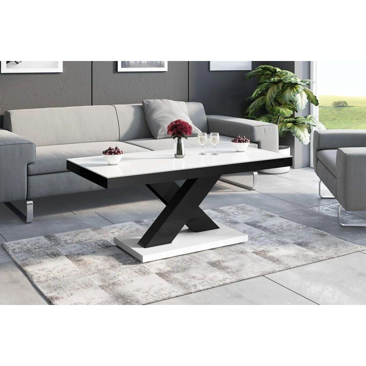 Ława XENON MINI 120x60 biała połysk/czarna połysk