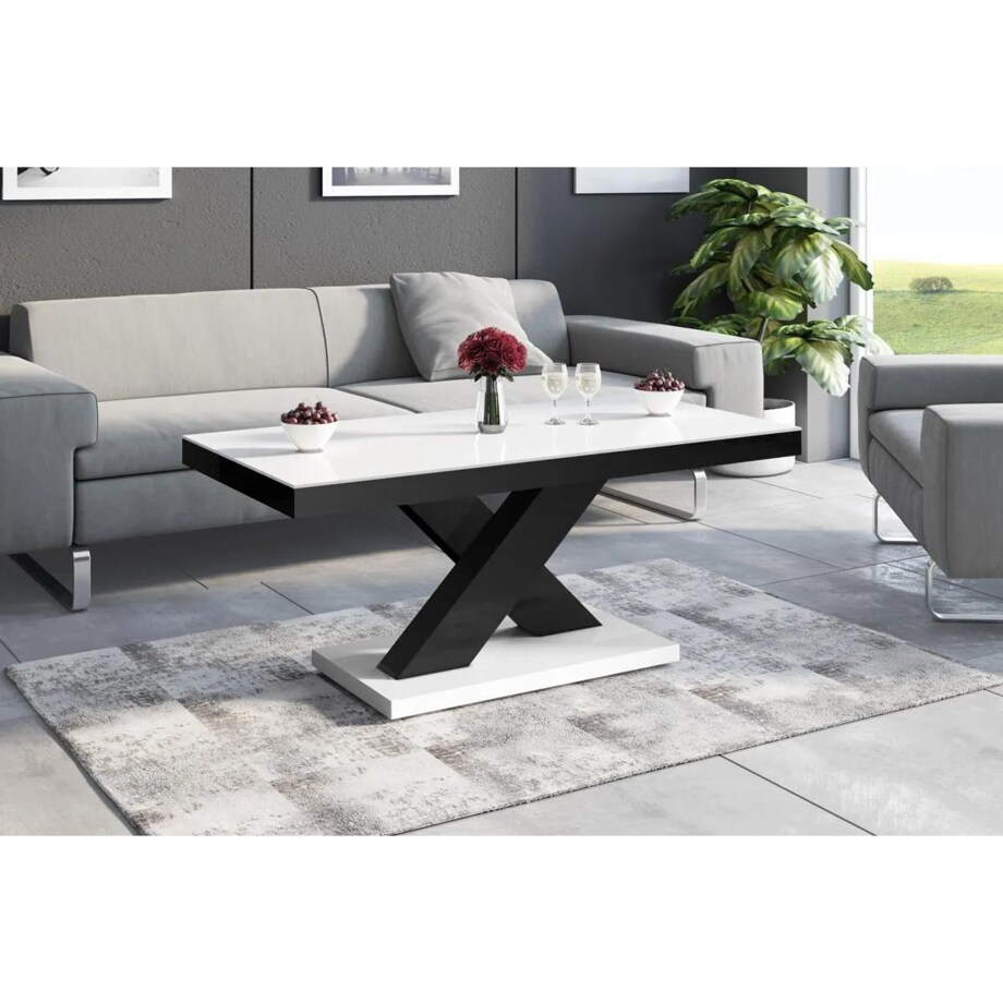 Ława XENON MINI 120x60 biała połysk/czarna połysk