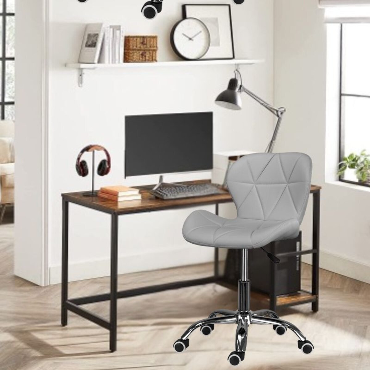 Krzesło obrotowe biurowe nowoczesne ekoskóra szare