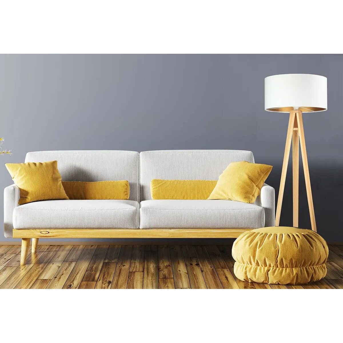 Lampa stojąca HOME 50 biała/złota/sosna