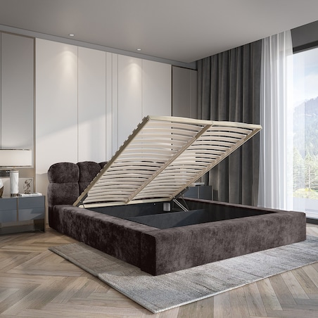 Łóżko z pojemnikiem brązowoszare 160x200 cm Boston