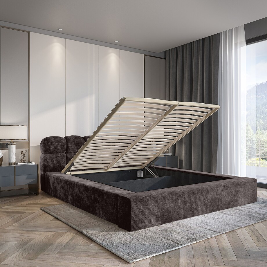 Łóżko z pojemnikiem brązowoszare 160x200 cm Boston